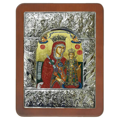 Ξύλινη Εικόνα με Σύνθετη Βυζαντινή Κορνίζα και Μεταξοτυπία-Wooden Icon with Composite Byzantine Frame and Silkscreen