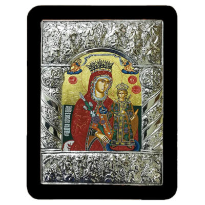 Ξύλινη Εικόνα με Σύνθετη Βυζαντινή Κορνίζα και Μεταξοτυπία-Wooden Icon with Composite Byzantine Frame and Silkscreen